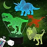 FULLOSUN Dinosaur Gifts, T-rex Dinosaur 3D Night Light for Kids (4 Patterns) with Remote Control &...