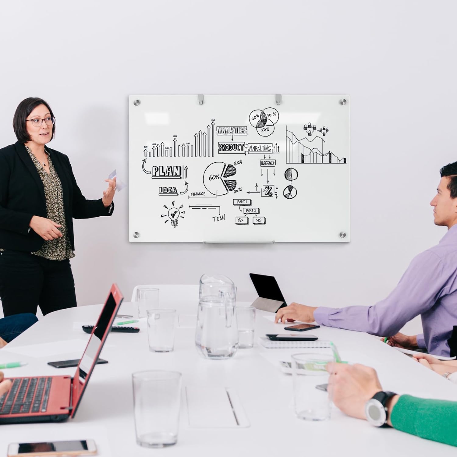 36 x 24 Inches Glass Whiteboard, Magnetic Glass Dry Erase Board for Wall, 3' x 2' Brilliance White Board for Office, Home, School