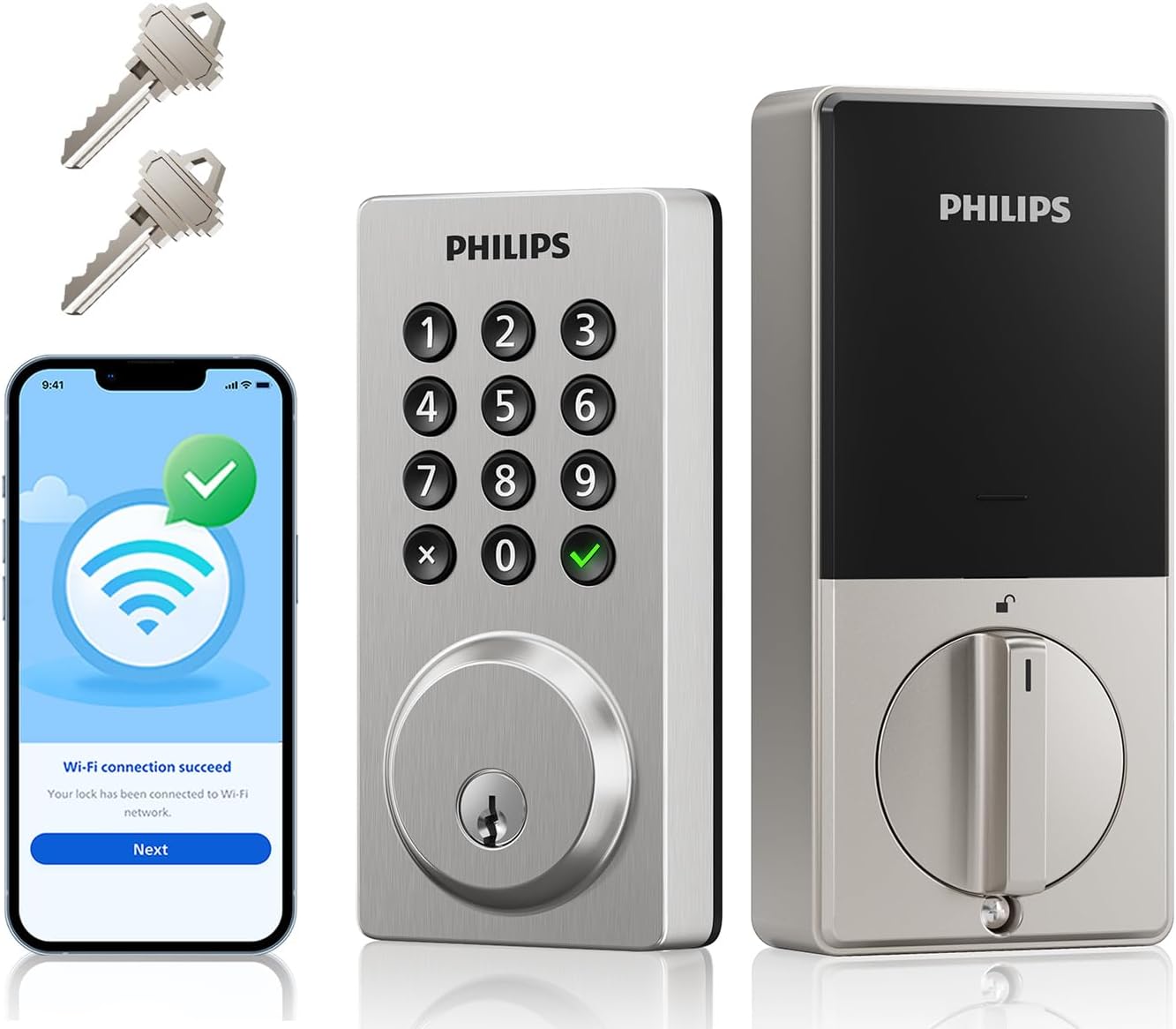 WiFi Smart Keypad Deadbolt Lock, App Remote Control, No Hub Needed | Voice Control, Flexible Codes, Smart Locks for Front Door, Activities Log, Auto-Lock & One-Touch Lock, Backlit Keypad, 2 Keys