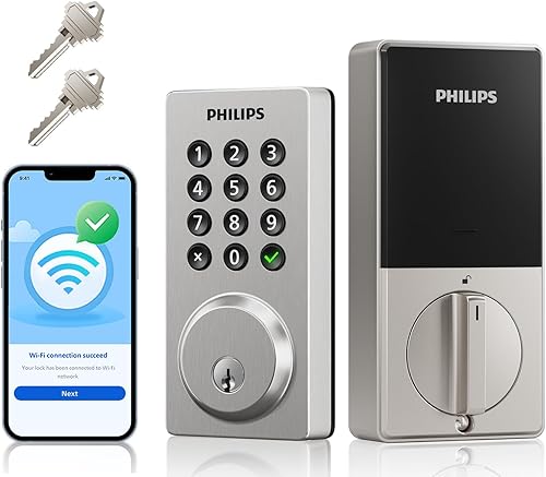Philips Cerradura de cerrojo de teclado inteligente WiFi, control remoto de aplicación, no requiere concentrador, compatible con Alexa y Google
