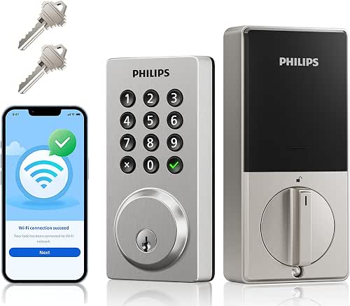 Philips WiFi Smart Keypad Deadbolt Lock, App Remote Control, No