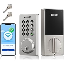Philips WiFi Smart Keypad Deadbolt Lock, App Remote Control, No Hub Required, Support Alexa &amp; Google Assistant, Keyless Entry Door Lock with Auto Lock, Digital Smart Locks for Front Door, Satin Nickel