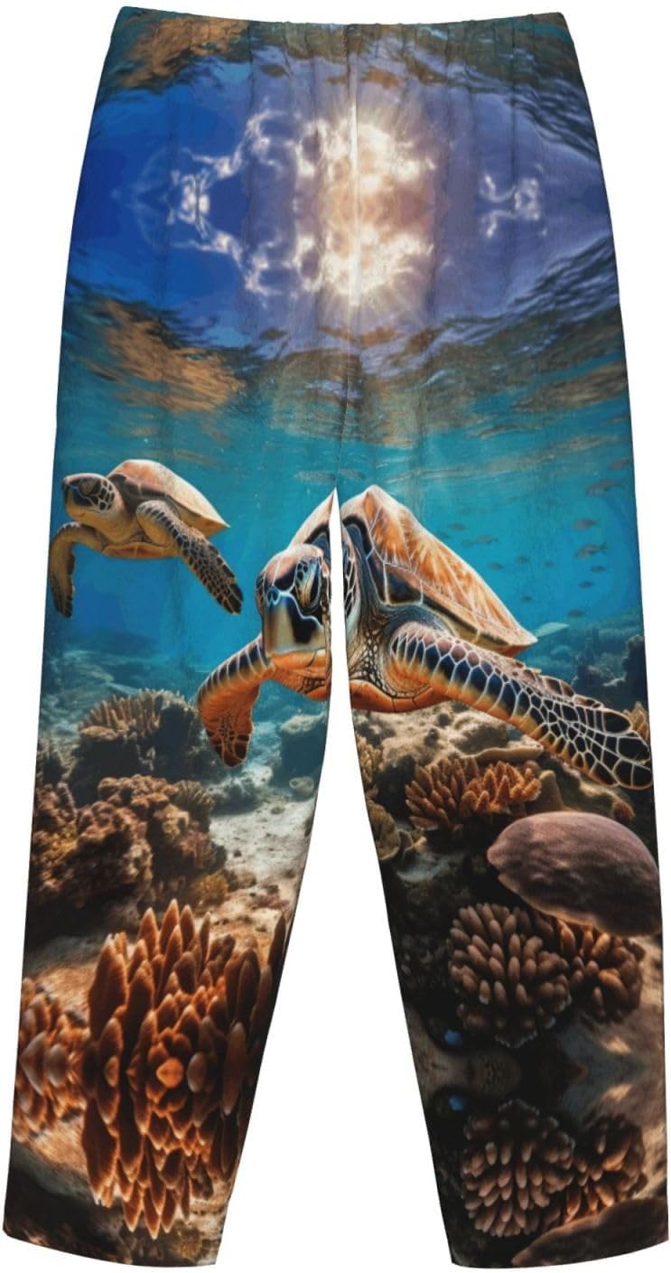 Sea Turtles Print Cozy Christmas Pajama Pants,Flannel Pajama Bottoms,Cater To Various Body Types