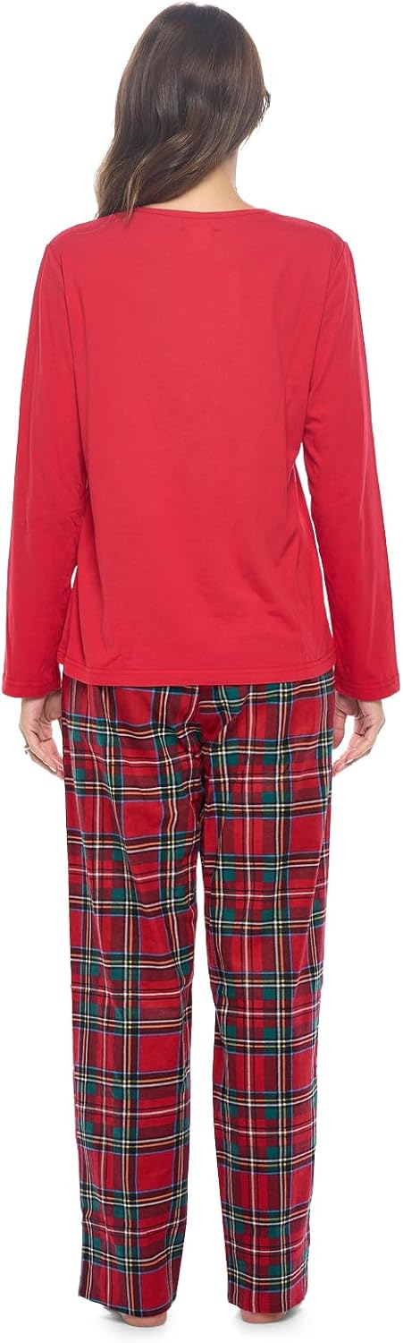 Casual Nights Women's Jersey Knit Long-Sleeve Top and Soft Flannel Bottom Pajama Set - Image 4