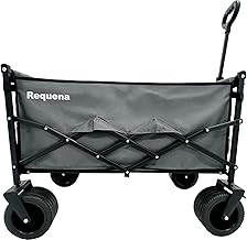 Requena Folding Wagon with Wide Wheels – Portable Trolley for Camping, Beach, Garden, Picnic, Fishing & Shopping – Adjustable Handle, 330lb Heavy-Duty Foldable Cart on Wheels, C-2402 Grey