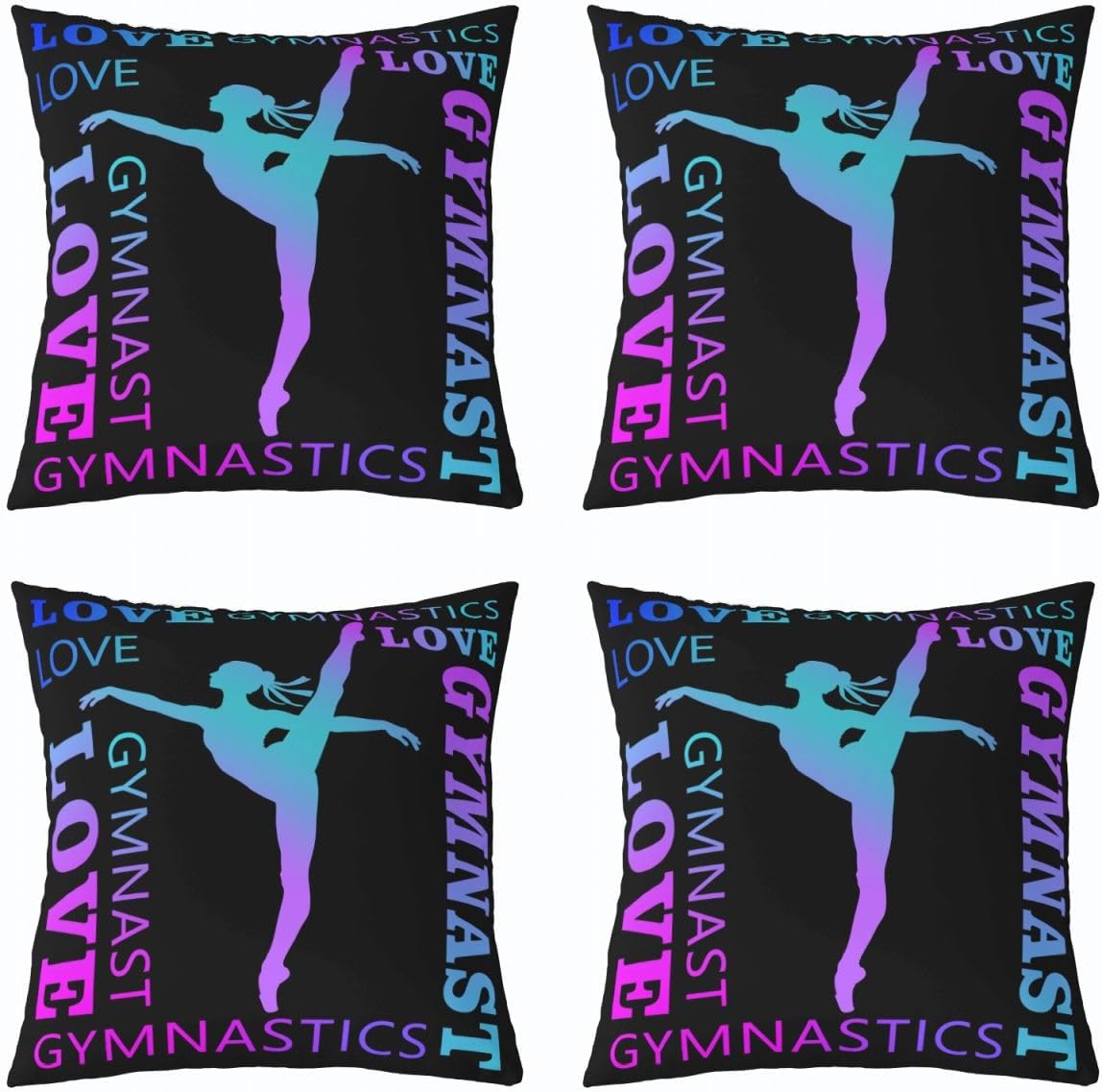 Feelyou Love Gymnastics Reversible Throw Pillow Covers,Floor Exercises Neon Blue Purple Square Cushion Covers Set of 1 for Bed Sofa Couch,All Season Athletics Pillow Covers Home Decor 24 x 24-Inch