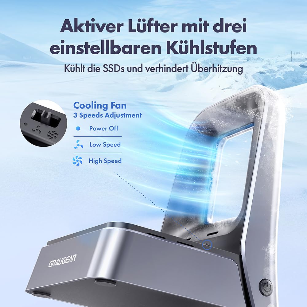 GRAUGEAR Stacja dokująca SSD 40 Gbit/s M2, USB4 NVME 40 Gbps, kompatybilna z Thunderbolt 4 do 3800 MB/s, do M.2 2230/2242/2260/2280/22110, chłodzenie, bez użycia narzędzi