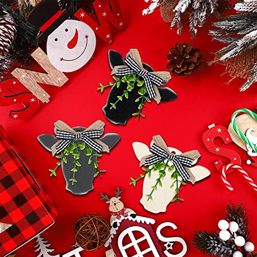 12 Pieces Cow Christmas Ornament Hanging Christmas Decorations Wooden Rustic Cow Farmhouse Ox Craft Ornaments For Xmas Trees Door Display Decor (Classic Style) #TOP5