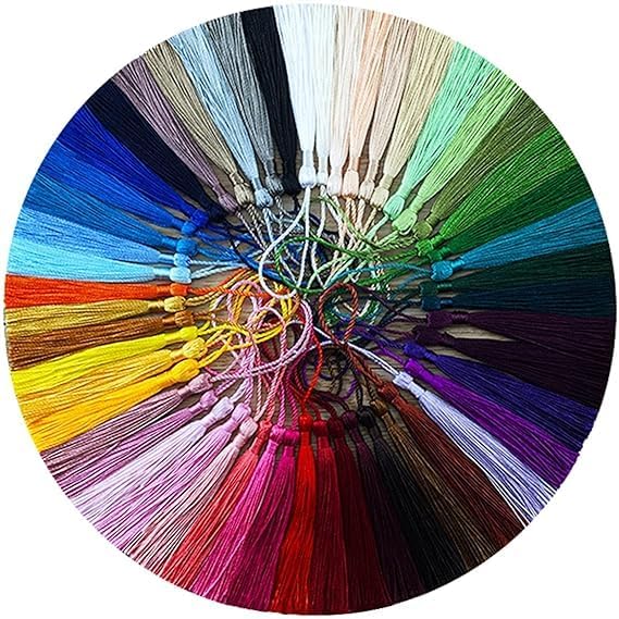 Brigand Silk Soft Craft Mini Tassels with Loops for Jewelry Making DIY Projects Bookmarks Tassels with 2 inch Cord Loop (Multicolor) (Pack of 75)