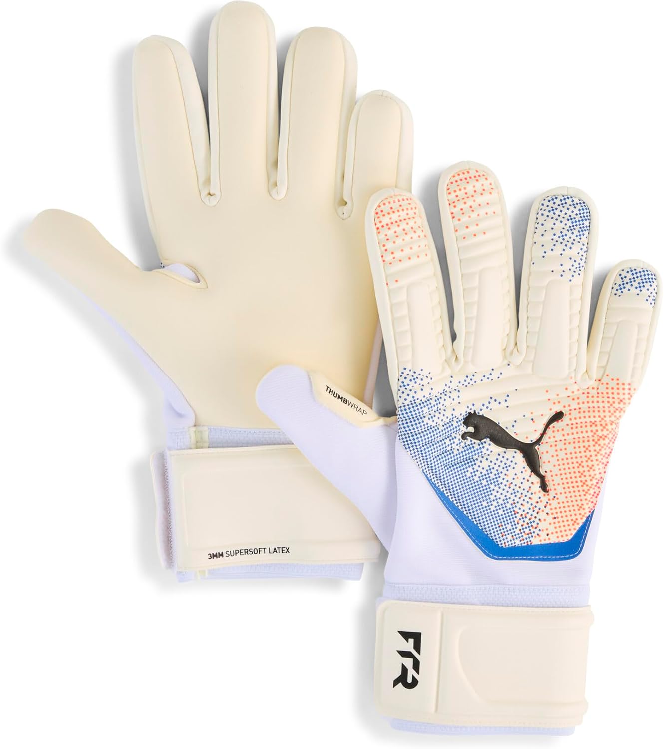 PUMA Unisex Future Match Negative Cut Goalkeeper Gloves, White-Glowing Red-Ultra Blue AH25, 11