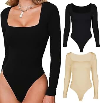 Amazon.com: Kiench Pack of 2 Women's Square Neck Long Sleeve