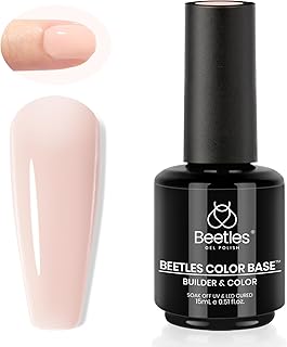 Beetles Rubber Base Gel Nail Polish, 1pcs 15ml Color Base Builder Neutral Nude Pink Gel Polish Base Coat Nail Strengthener for Nail Art Design, Soak Off UV LED light Needed