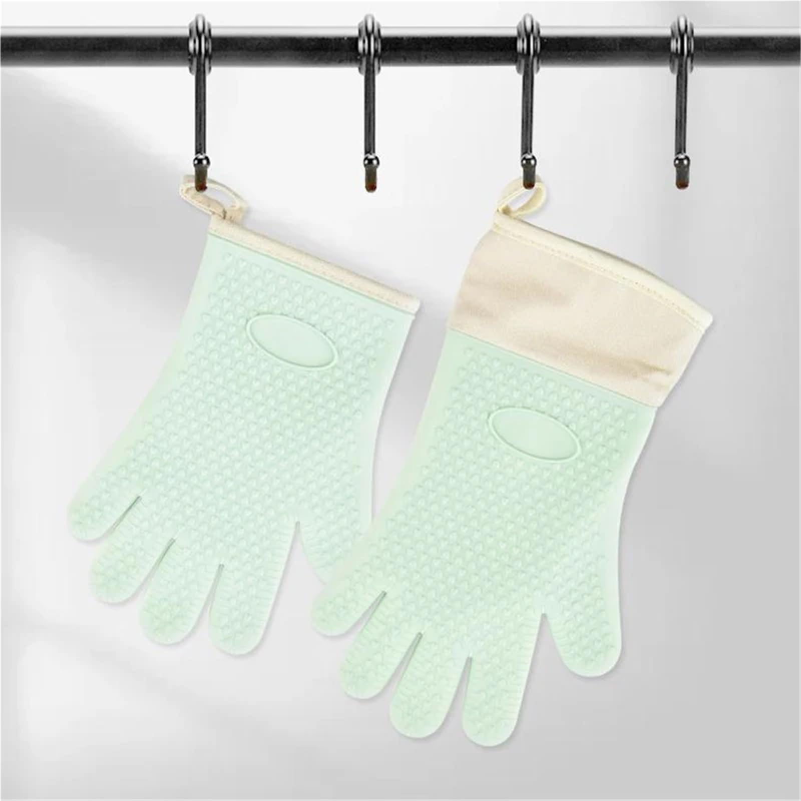 1 par de Guantes for Barbacoa Silicona Resistentes al Calor for Horno microondas Cocina for ignífugos y Antideslizantes para Barbacoa(Long Green)