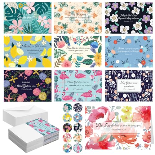 Trandraft 50 Pack Religious Christian Thank You Cards with Scripture Bulk, 4 x 6 Inch Christian Appreciation Greeting Cards, Bible Verse Inspirational Greeting Cards with Envelopes and Stickers