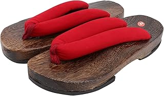 Mens Japanese Wooden Clogs Sandals Stylish and Comfortable Indoor Outdoor Footwear in Red for Travel and Leisure