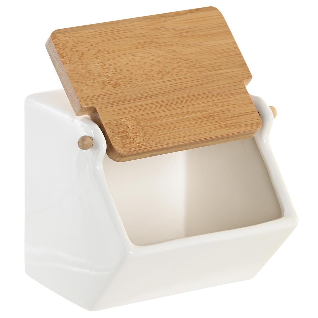 Space Home - Ceramic Sugar & Salt Bowl with Lid for Home and Kitchen - Salt Pepper Spice Box Container with Lid - White