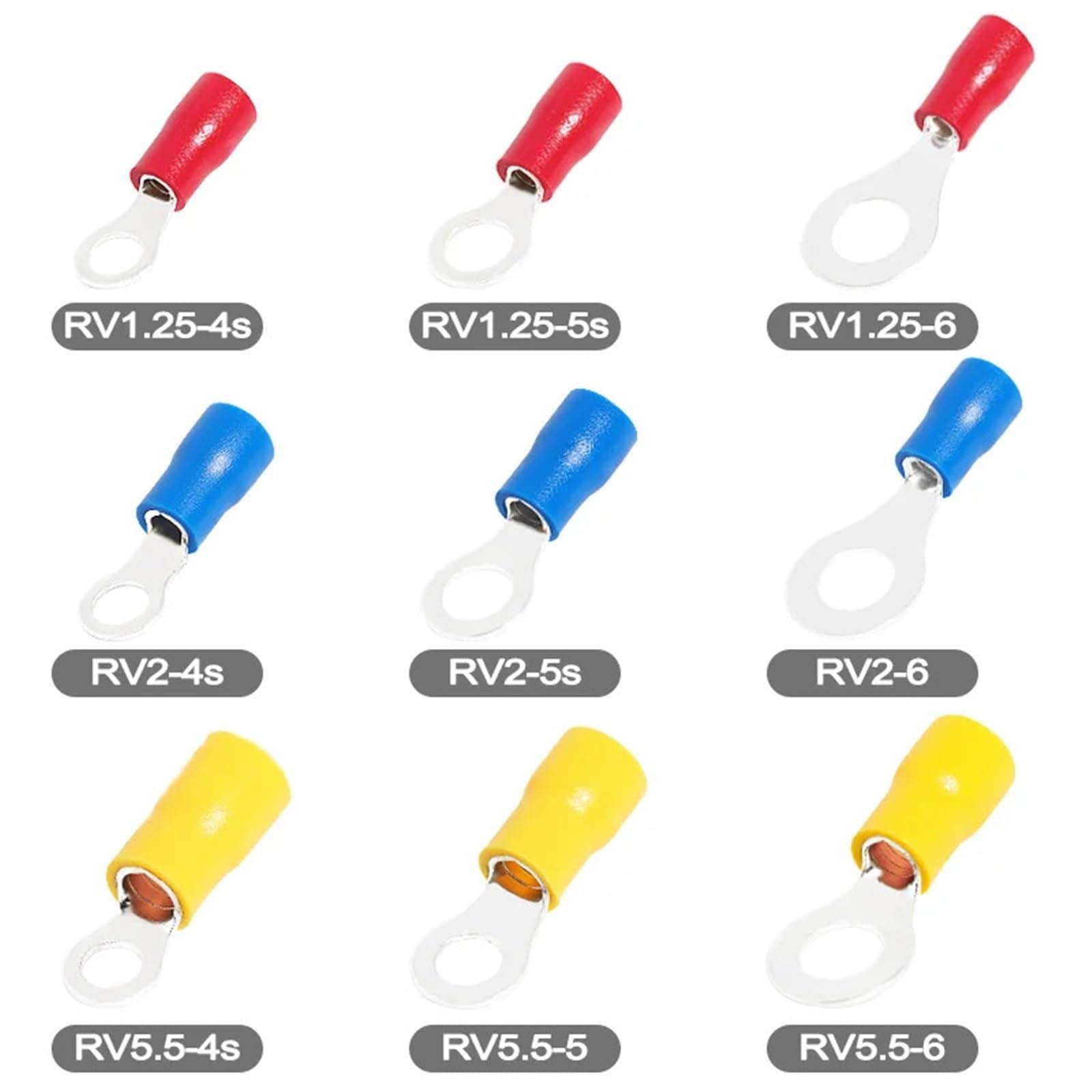 Terminales de engarzado anillo, terminales virola aislamiento, empalme rápido, conexión Cables eléctricos, tornillo, conectores cable M4/M5/M6, 500 Uds Para Automóviles y Decoración Del Hogar