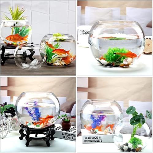 Miniatura 9 de POPETPOP Tanque de peces de vidrio Cuencos de peces de colores Florero de vidrio Betta Bowl Tanque de peces redondo de mesa Tanque de peces de mesa