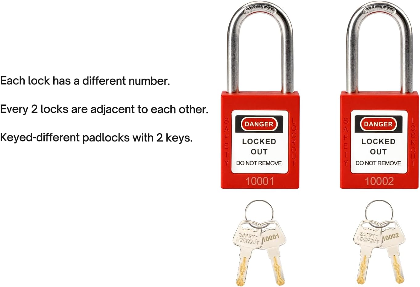 2 Red Lockout Tagout Locks for Electrical Lockout Tag Out Kits,Keyed Different,2 Keys Per Lock,OSHA Compliant Safety Padlocks