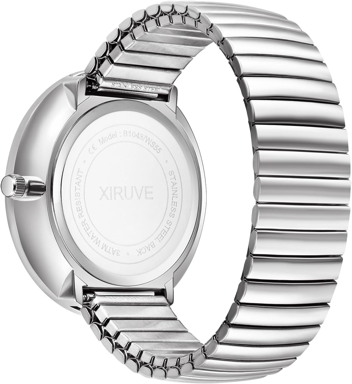 Women's Men's Super Large Face Easy to Read Dial Stainless Steel Stretch Band Bracelet Watch