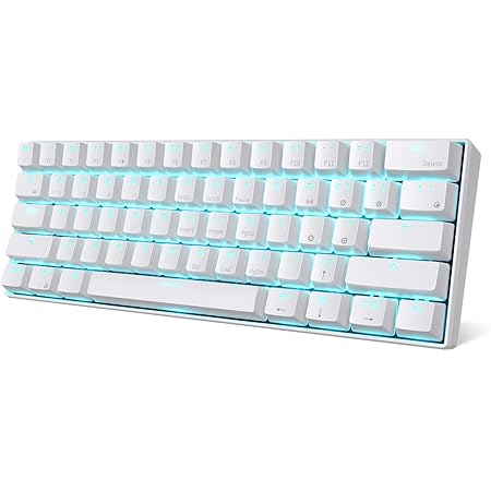 RK ROYAL KLUDGE RK61 Wireless 60% Mechanical Gaming Keyboard, Ultra-Compact Bluetooth Mechanical Keyboard with 10 Hours Battery Life and Blue Switches, Compatible for Multi-Device Connection, White