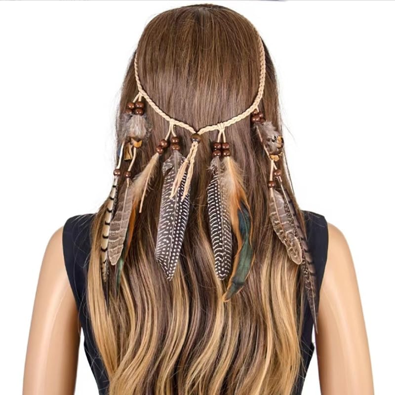 Bandeau Plumes De Paon Hippie Chic - Accessoire Cheveux Pour Festival