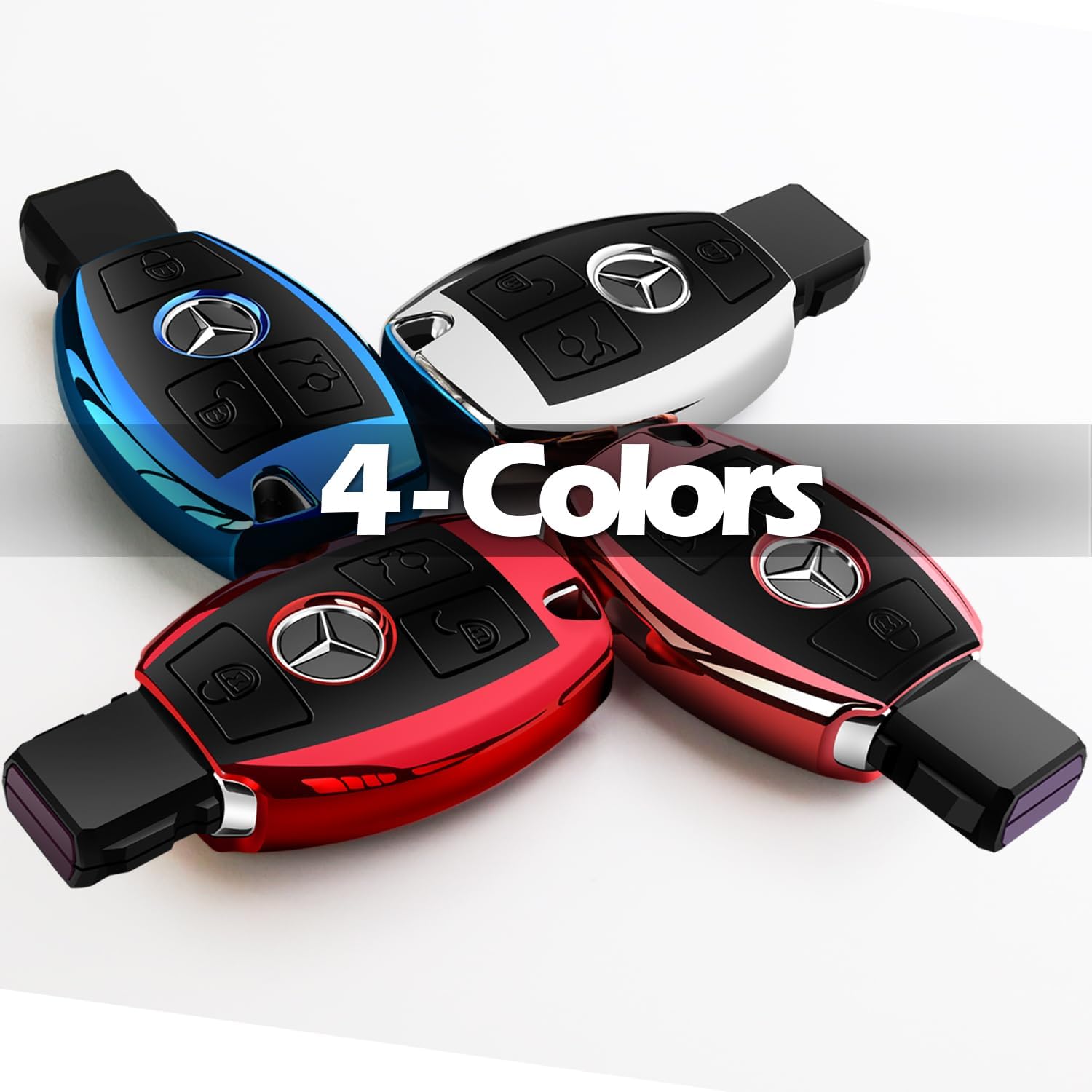 Intermerge for Mercedes Benz Key Fob Cover, Premium Soft TPU Key Case Cover Compatible with Mercedes Benz C E S M CLS CLK G Class Keyless Smart Key Fob_Silver - Image 4