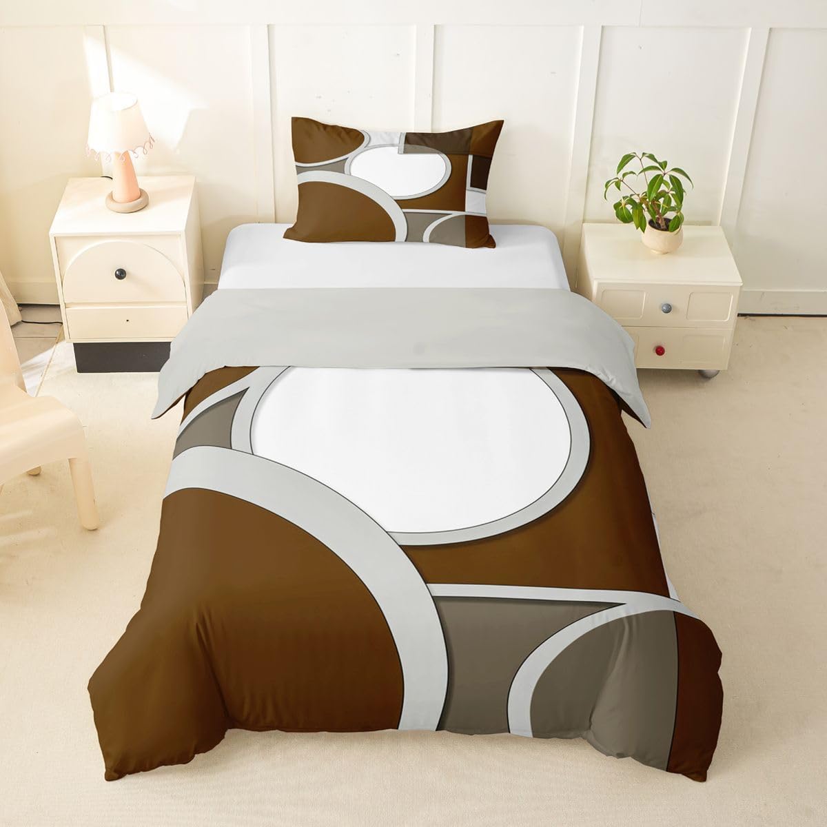 jejeloiu Abstract Neutral Art Duvet Cover Toddler Size Abstract Geometric Bedding Set for Boys Girls Modern Comforter Cover Bedroom Decor 2Pcs