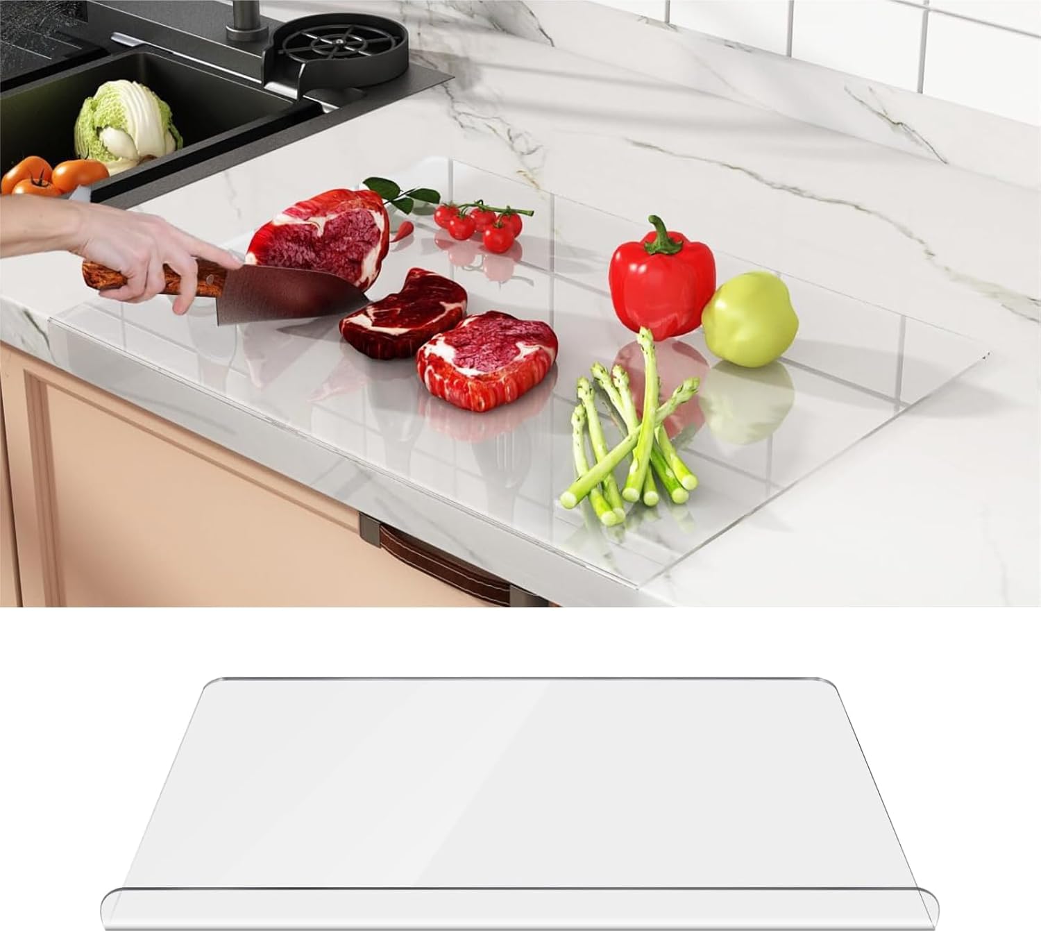 Primestok Acrylic Cutting Board with Counter Lip,Acrylic Cutting Board Transparent
