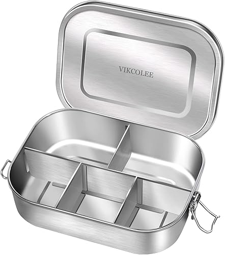 Miniatura 9 de VIKCOLEE Caja Bento de acero inoxidable, contenedor de comida de metal, lonchera Bento de 27.1 fl oz para niños o adultos con clips bloqueables a