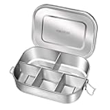 Stainless Steel Bento Lunch Food Box Container, 5-Compartment Large 1400ML Metal Lunch Box Container for Adults with Lockable Clips to Leak - Dishwasher Safe