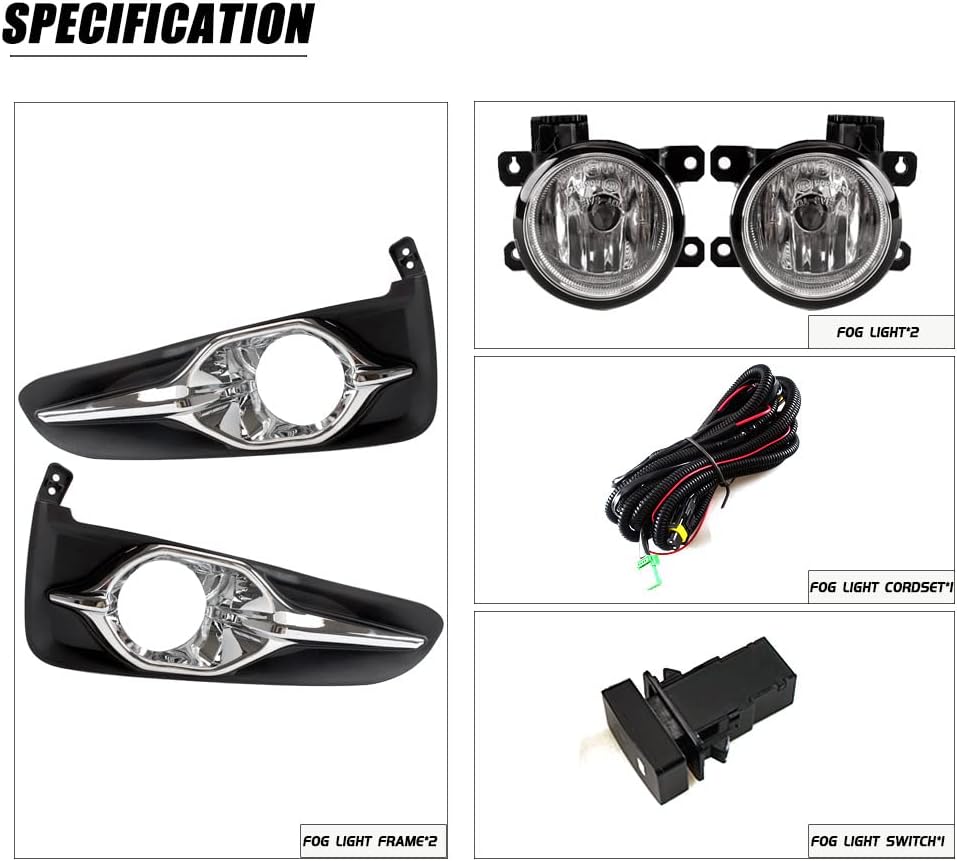 Auto-Tech Clear Fog Light w/Bezel Switch Wire Bulb fog lamp assembly kit Replacement For Honda Fit/Jazz Shuttle 2017-2019