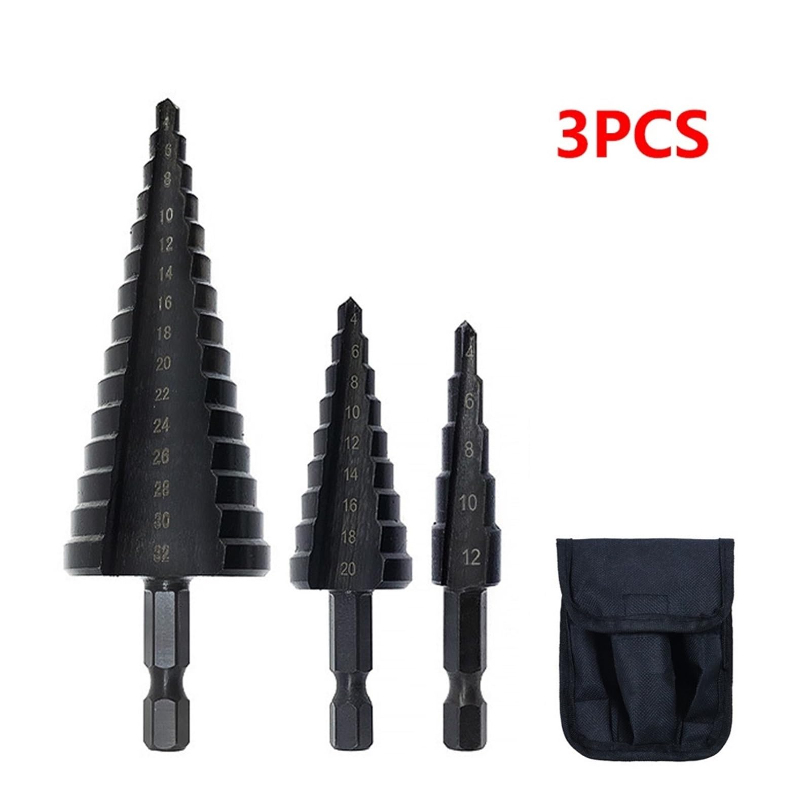 Juego de brocas de 3 uds. De 4-32mm, espiral de acero de alta velocidad con nitrógeno for perforación de agujeros de vástago Triangular(Hexagon Shank 3PC)