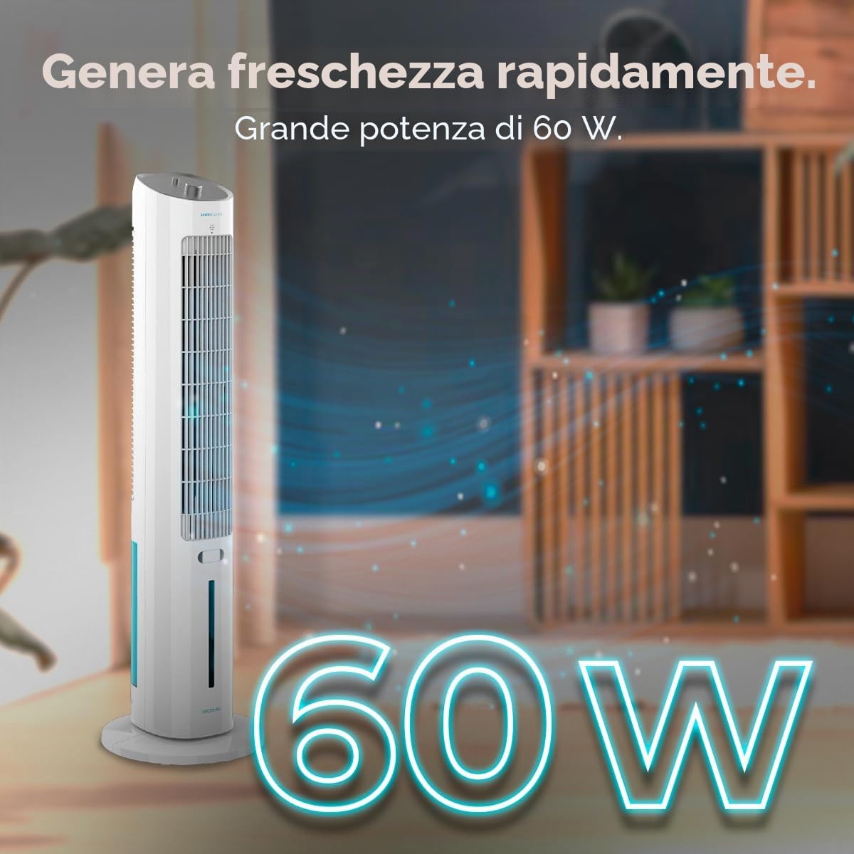 Cecotec - Climatizzatore evaporativo a torre EnergySilence 2000 SkyCool, 60W, Capacità di 3 L, 3 Velocità, 104 cm, Diffusore di aromi, Oscillazione di 50º, Utilizzo semplice, Trasporto facile