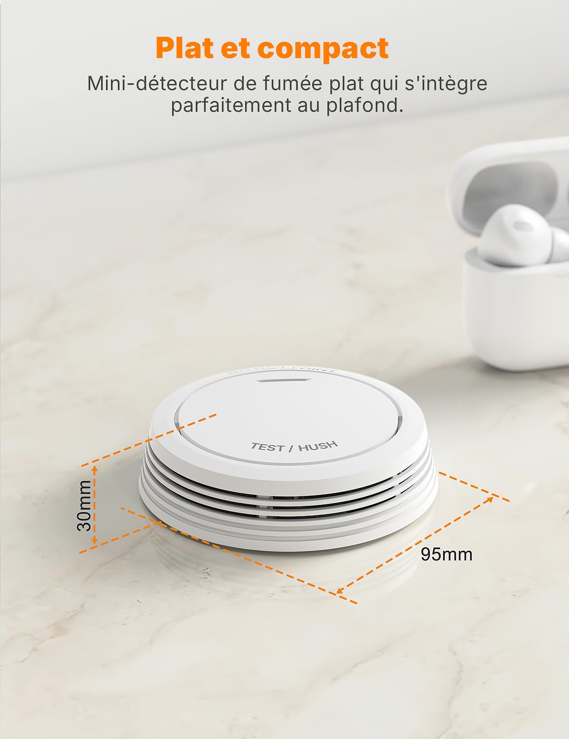 RUNIDUR Détecteur de Fumée Batterie de 10 Ans,Fixation Magnétique, 3 Pièce | Alarme Incendie Sans Led Clignotante et Sans Perçage,Petite et Plate,Certification Conforme à EN 14604