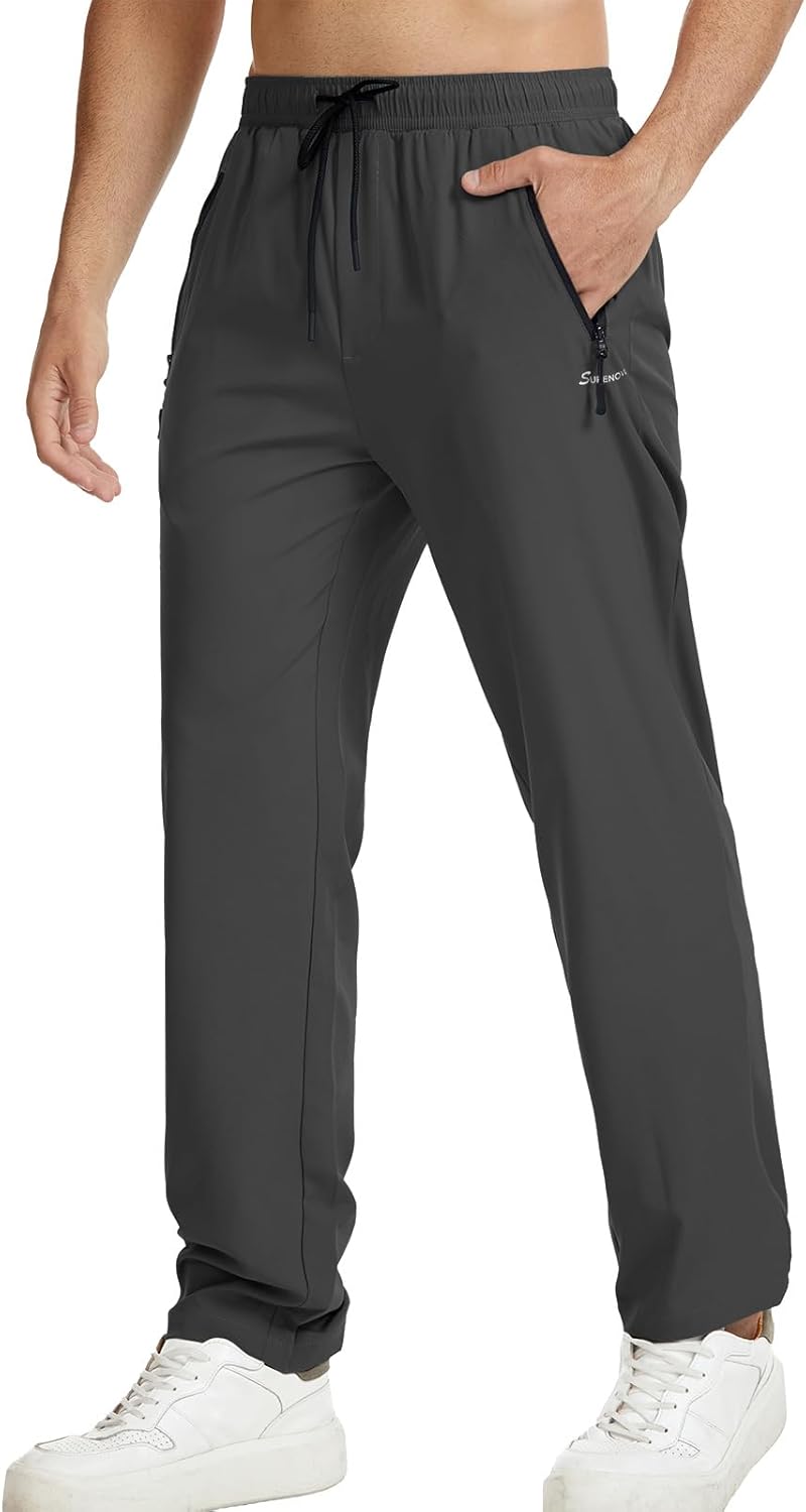 Surenow Men's Athletic Pants Elastic Waist Quick-Dry Lightweight Pants Workout Outdoor Sweatpants with Zipper Pockets - Image 5