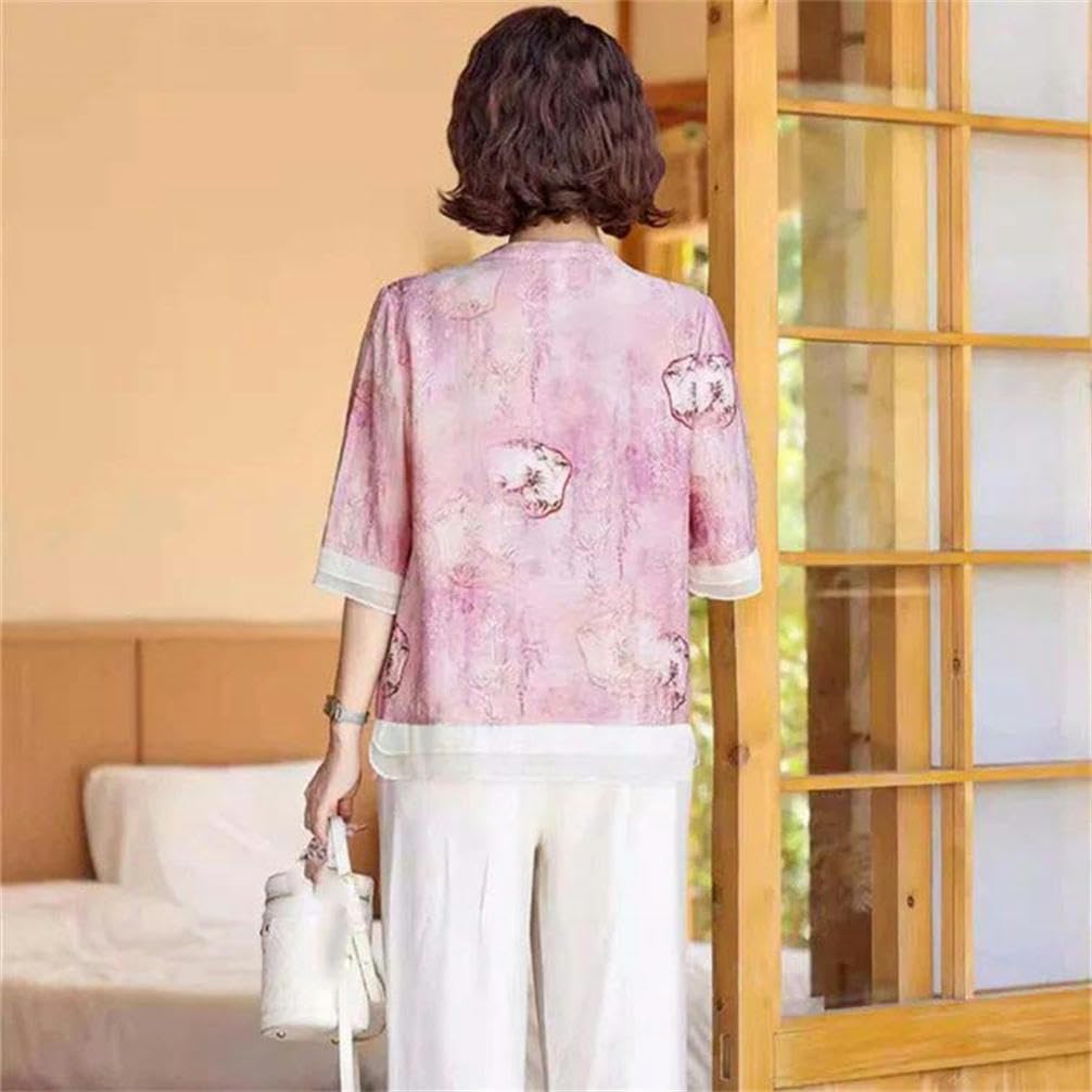 Thin Chiffon T-Shirt Women's Chinese Summer Casual Round Neck Heavy Industry Embroidery Belt Tassel Single-Breasted Cardigan