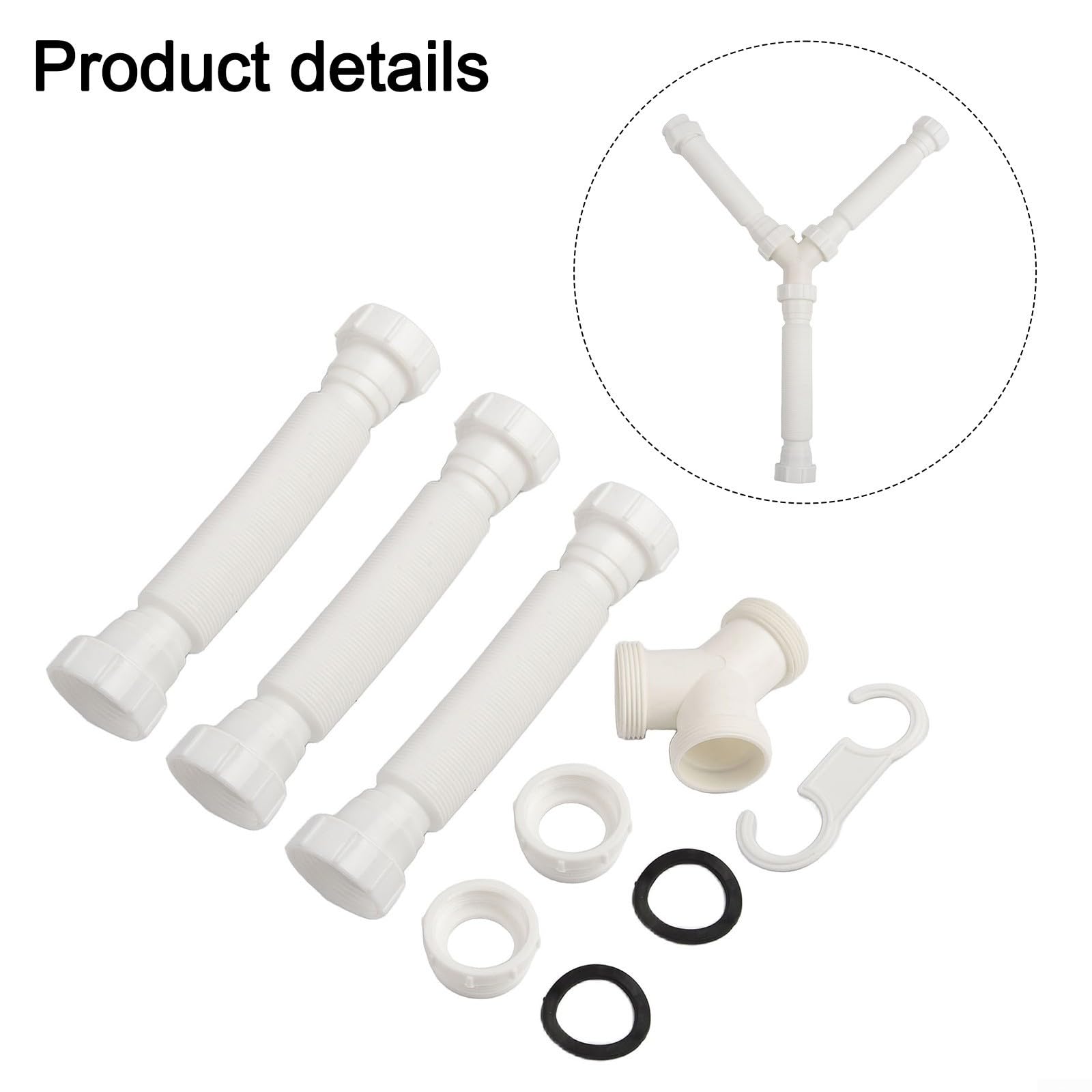 Besttoolifes Kit di scarico doppio per lavello, regolabile, 20-80 cm, flessibile, con adattatori G1-1/2 e G1-1/4, costruzione in PE per lavelli da bagno e cucina