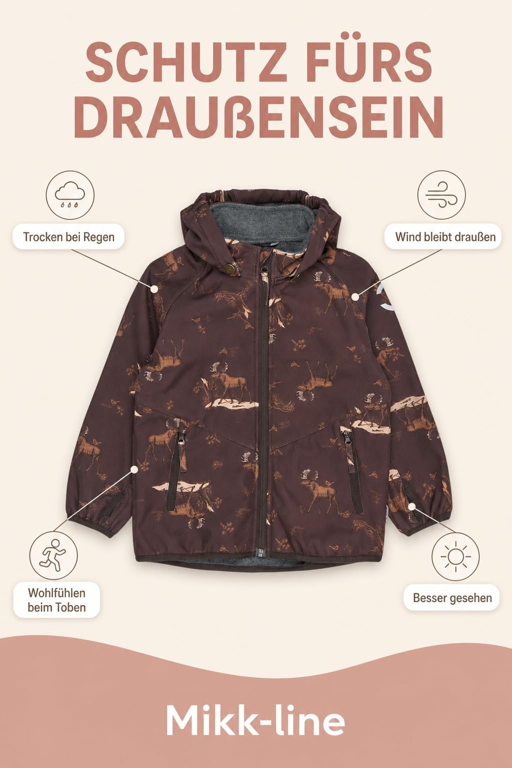 Mikk-line Veste softshell imperméable pour enfant - Taille 80-152 cm - Coupe-vent et respirante - Pour filles et garçons - Veste d'extérieur doublée en polaire avec réflecteurs