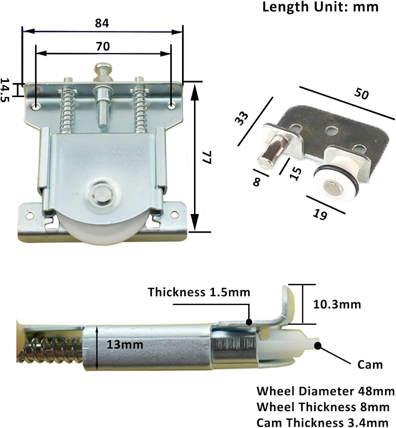YUANQIAN 2 x Sliding Door Rollers (Wardrobe Roller 2p), silvery - Image 2