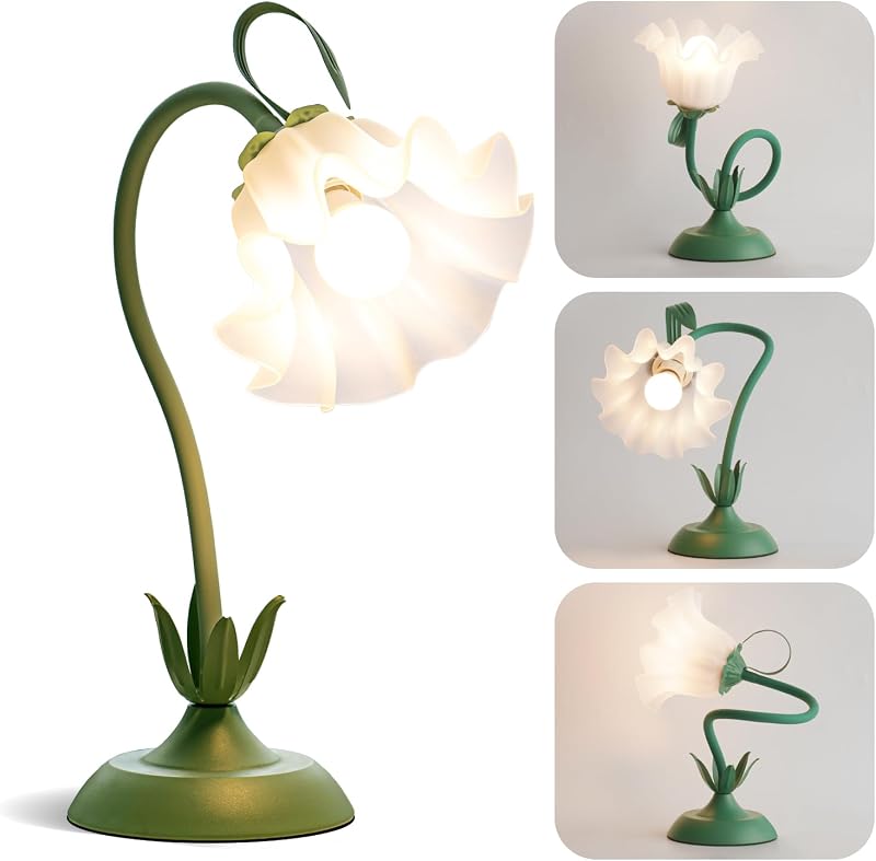 WERFOP Lámpara de mesa de flores Linda lámpara de escritorio para decoración del hogar del dormitorio | Lámpara de lectura LED con 3 modos de color para dormitorio universitario, mesita de noche y sala de estar (verde)