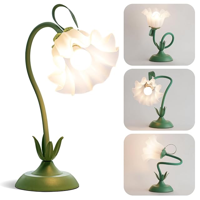 Flower Table Lamp LED Reading Light Vintage Bedside Table Lamp with 3 Color Modes for Nightstand Kawaii Decoration