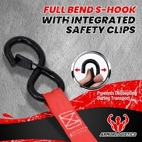 Image of Retractable Ratchet Straps 4 Pack, 1 in x 12 FT Auto Ratchet Straps for Motorcycle, Kayak and Trucks, Breaking Strength 1,500LBS /500LBS Working Load Limit Red