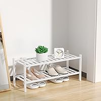 Vista 5 de Zapatero de bambú natural de 2 niveles Estante de almacenamiento apilable con combinaciones multifunción Zapateros independientes para una cómoda