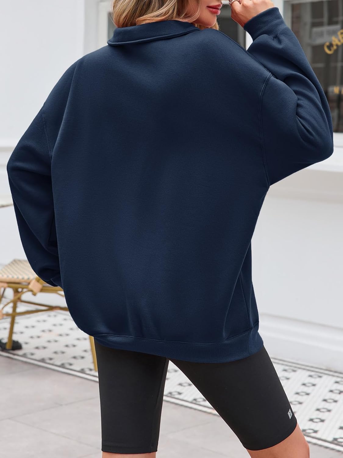 Fisoew Women’s Collared V Neck Sweatshirt Casual Oversized Long Sleeve Fashion Pullover Tops - Image 5