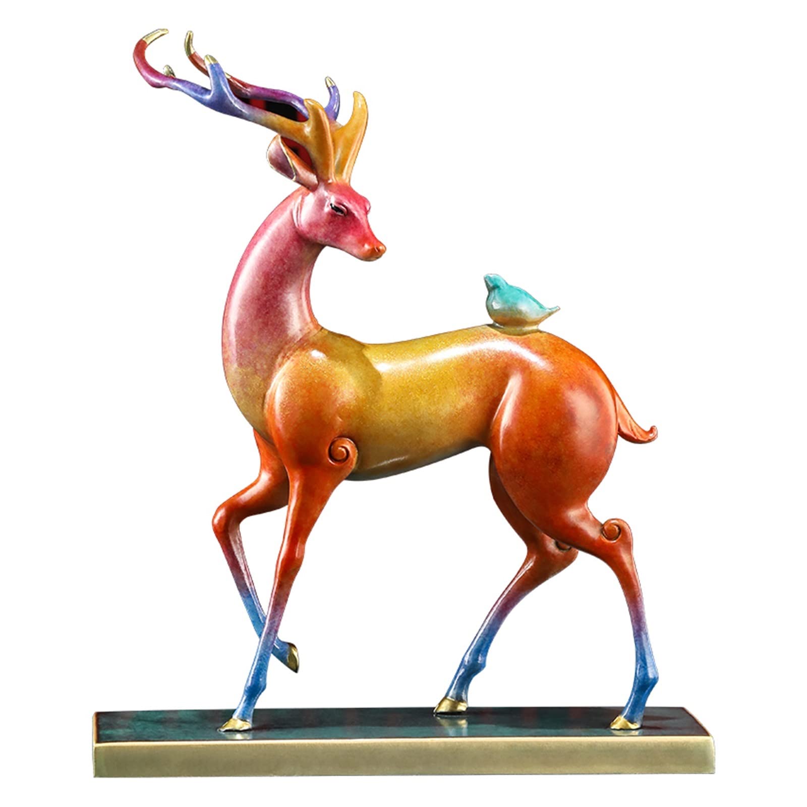 hongchenke34 Copper statue Copper Deer Entrance Ornaments Living Room Desktop Country Style Home Artwork Office Crafts Nine Color