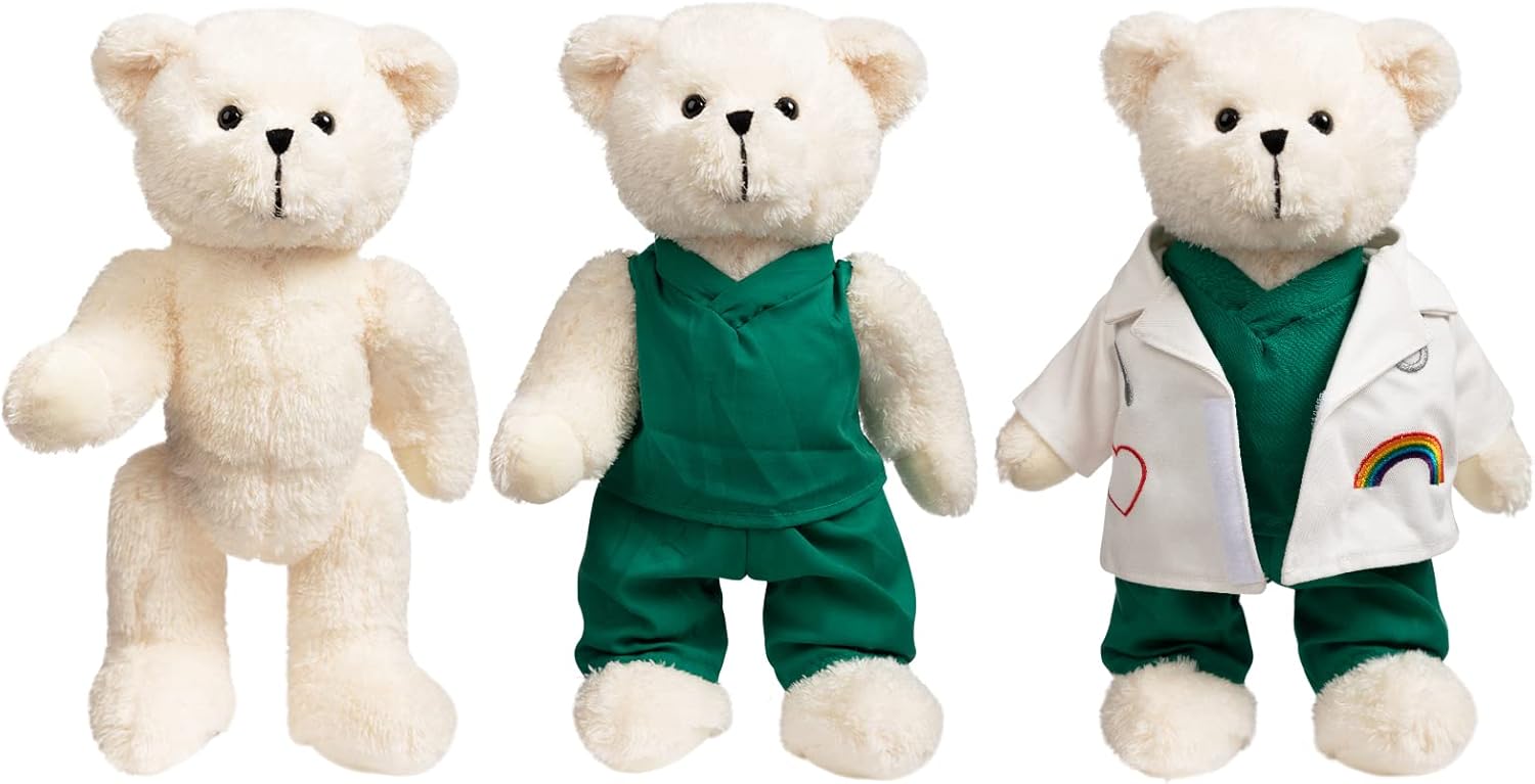 HollyHOME Doctor Bear Stuffed Animal Plush Teddy Bear in Scrubs and White Coat Gifts for Doctors Students and Kids 16 inches,Cream