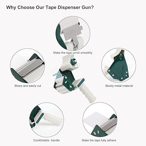 Miniatura 2 de JARLINK Pistola dispensadora de cinta de embalaje (paquete de 2) con 2 rollos de cinta, dispensador de cinta de carga lateral industrial ligero de 2