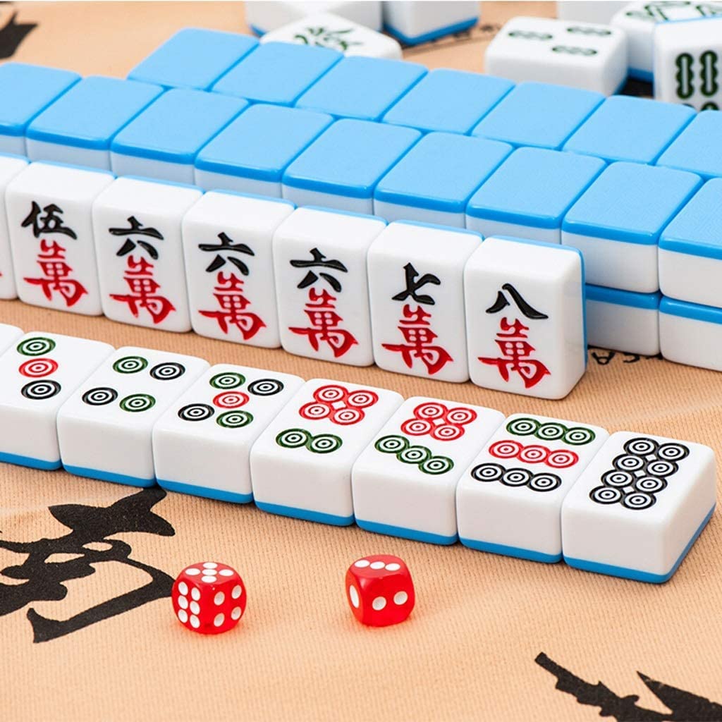 Mahjong chiński zestaw gier Mahjong, przenośny 144 płytki materiał akrylowy Mah-Jongg, zestawy gier Majong do podróży Party gra rodzinna płytki Mahjong decorate
