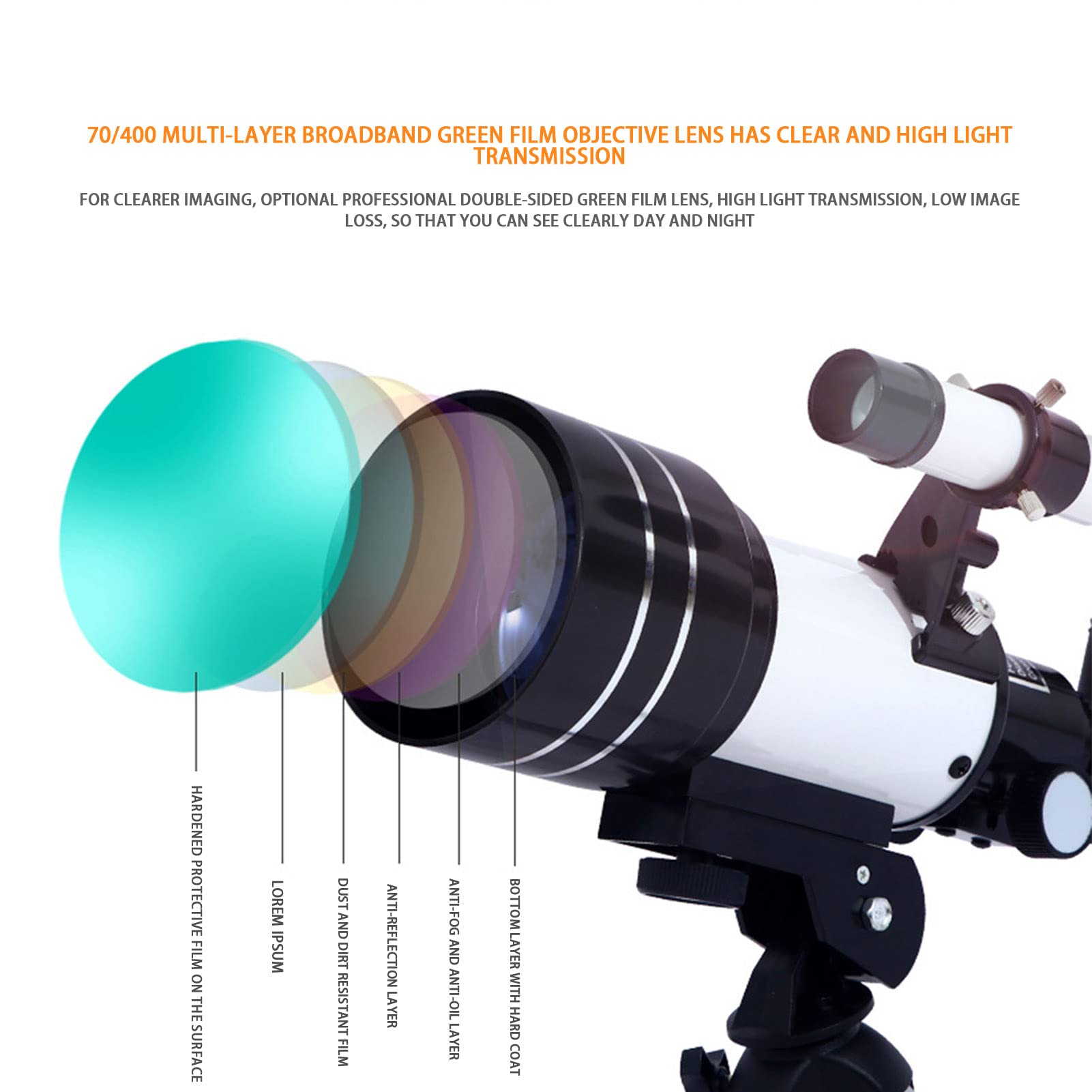SDFK Telescopios para Adultos De Astronomía, Telescopio Refractor De Longitud Focal De 300 Mm De Apertura De 70 Mm para Niños Principiantes, Telescopio Portátil con Trípode
